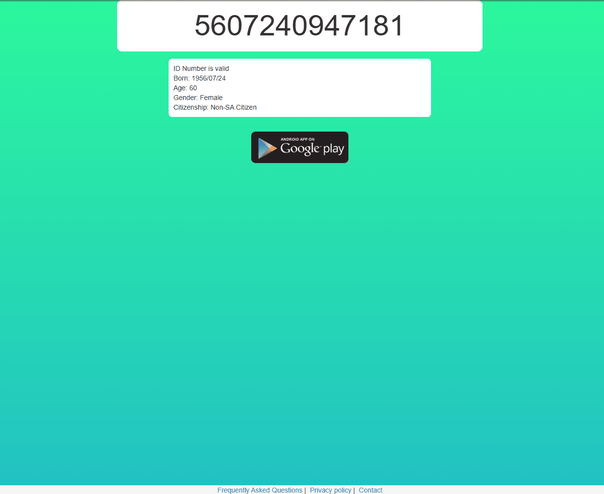 An earlier version of the Check ID SA validation page